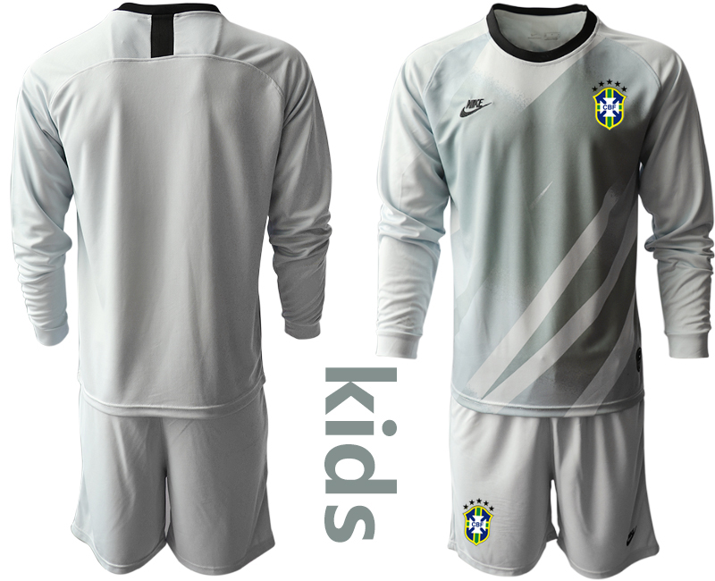 Youth 2020-2021 Season National team Brazil goalkeeper Long sleeve grey Soccer Jersey